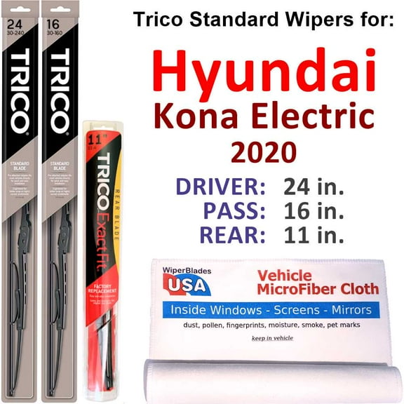 Wiper Blades (Set of 3) w/Rear Wiper compatible with 2020 Hyundai Kona Electric