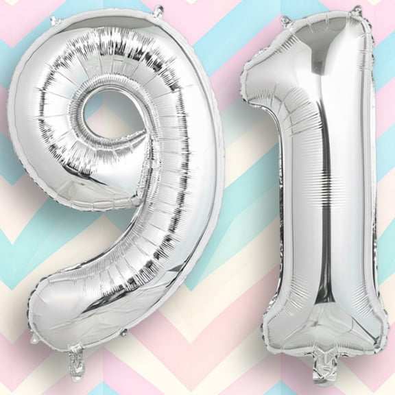Silver Number 91 Mylar Foil Balloon 40 inch - Helium or Air Filled Metallic Balloons for 91st Birthday Party, Graduation, Corporate Event Decorations