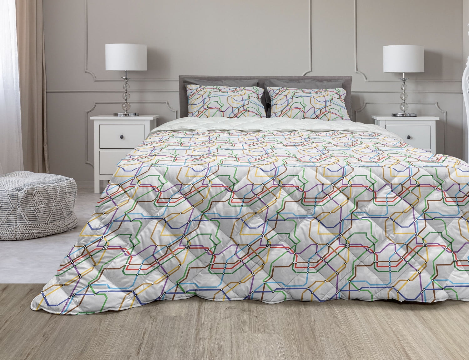 Map Comforter & Sham Bedding Set, Stripes in Vibrant Colors Metro