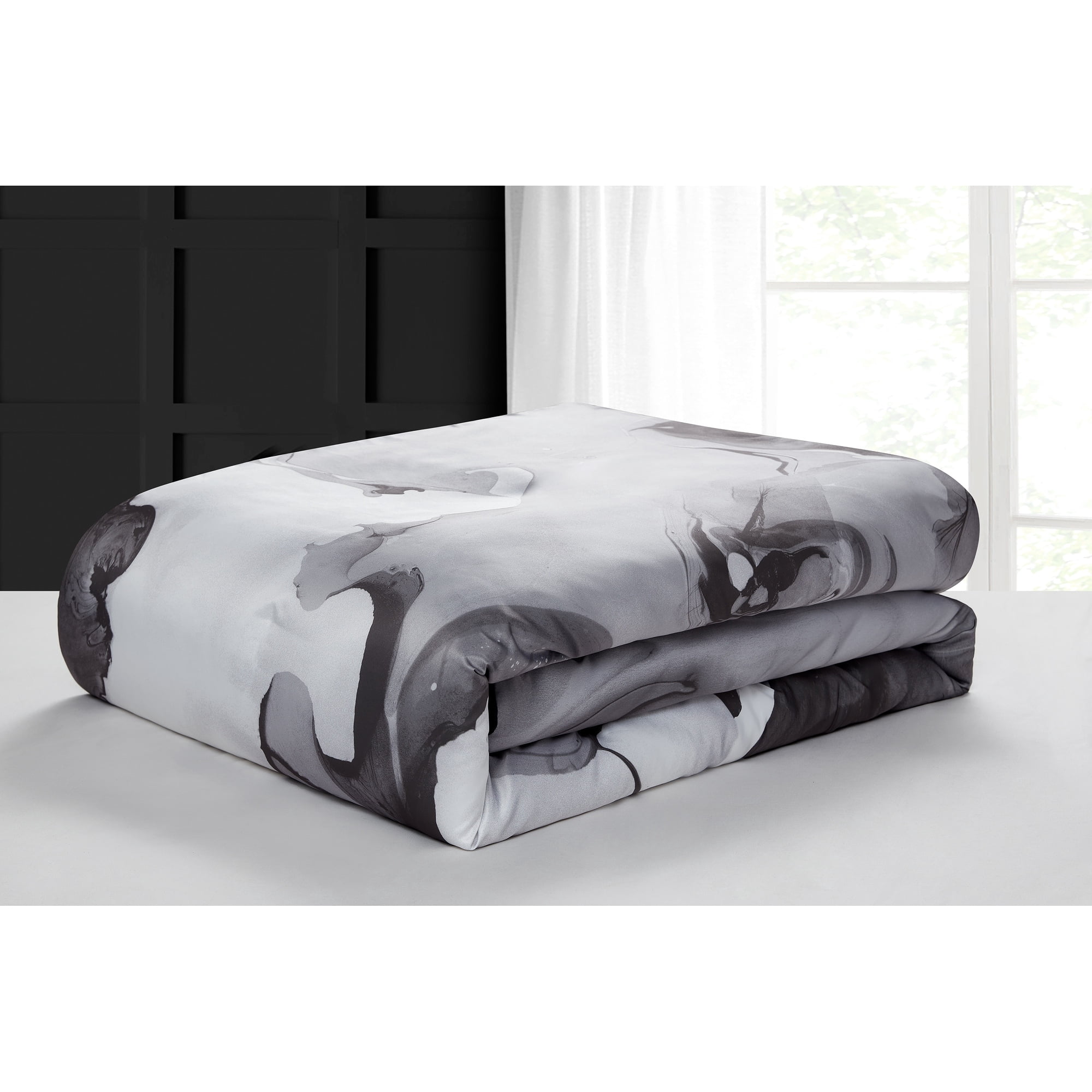 Beco Home Midnight Marble 7 Piece Black Marble Bed in a Bag 7 Piece - King