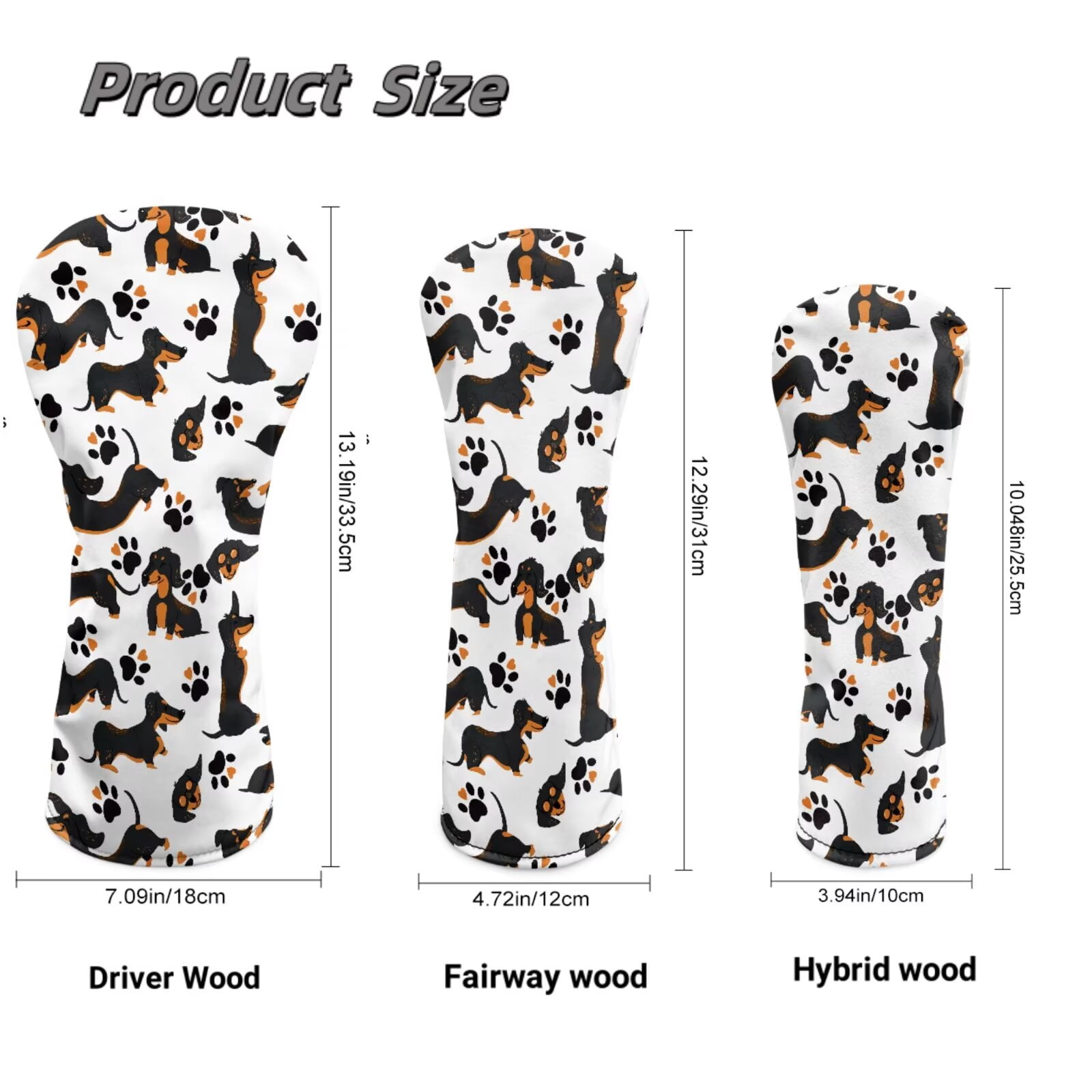Uorisanigo Golf Club Head Covers 3-Pack Cute Dachshund Headcovers PU Leather Driver Headcover, Golf Hybrid Headcover, Fairway Wood Head Cover, Waterproof & Double Elastic Band