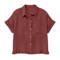 thumbnail image 7 of TaTaai Womens Short Sleeve Button Down Shirts Casual Linen Blend Blouses with Chest Pocket Scalloped Hem Solid Color for Summer 1-Pack Gift, 7 of 7