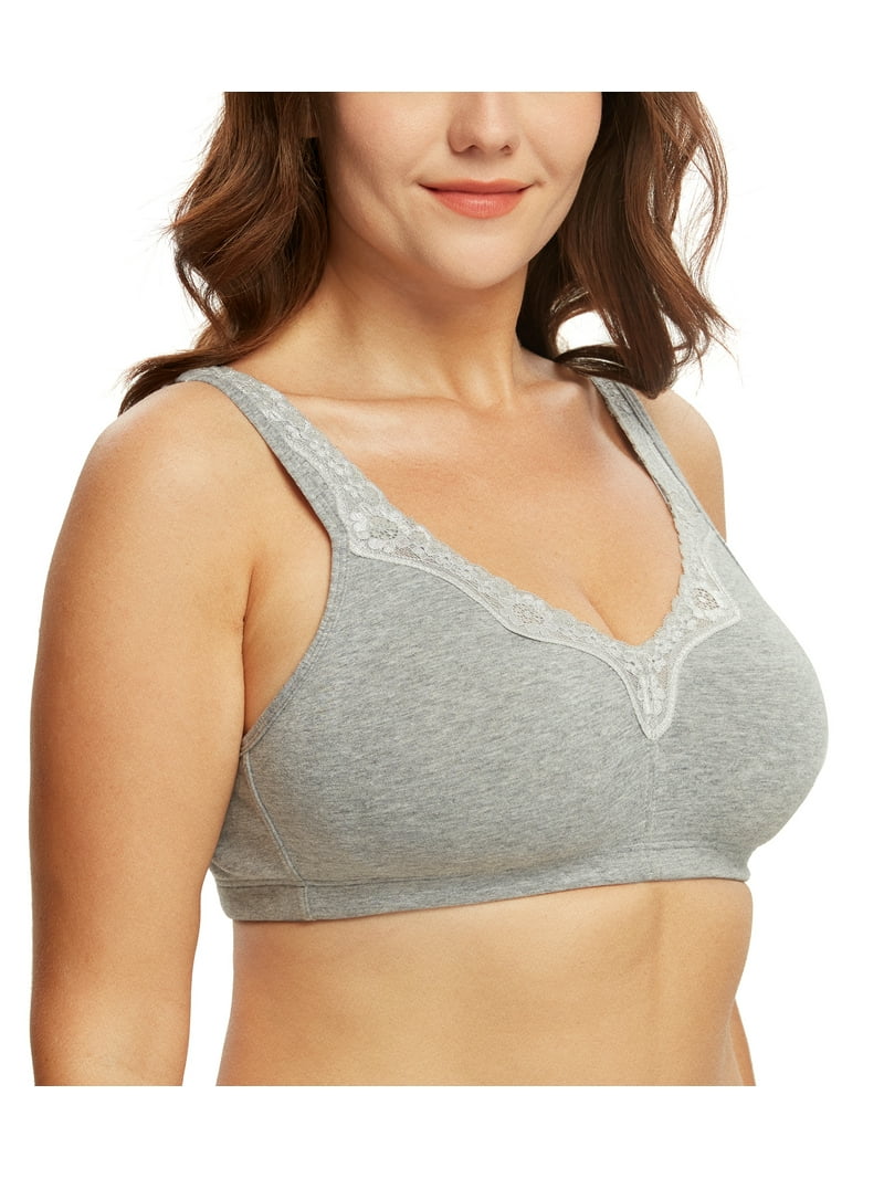 Exerin Plus Size Bras, Women's Cotton Wirefree Lace Floral