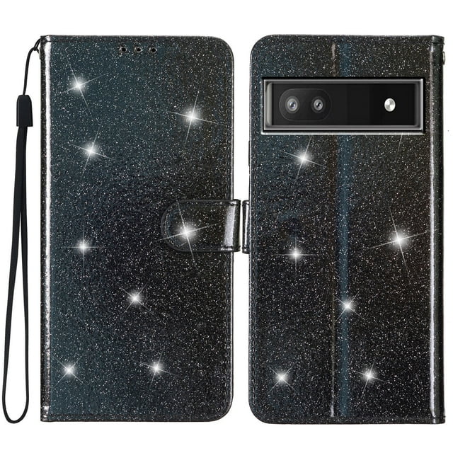 Compatible avec Google Pixel 6A Étui Portefeuille Pailleté avec Poche pour Carte Couverture Rabattable