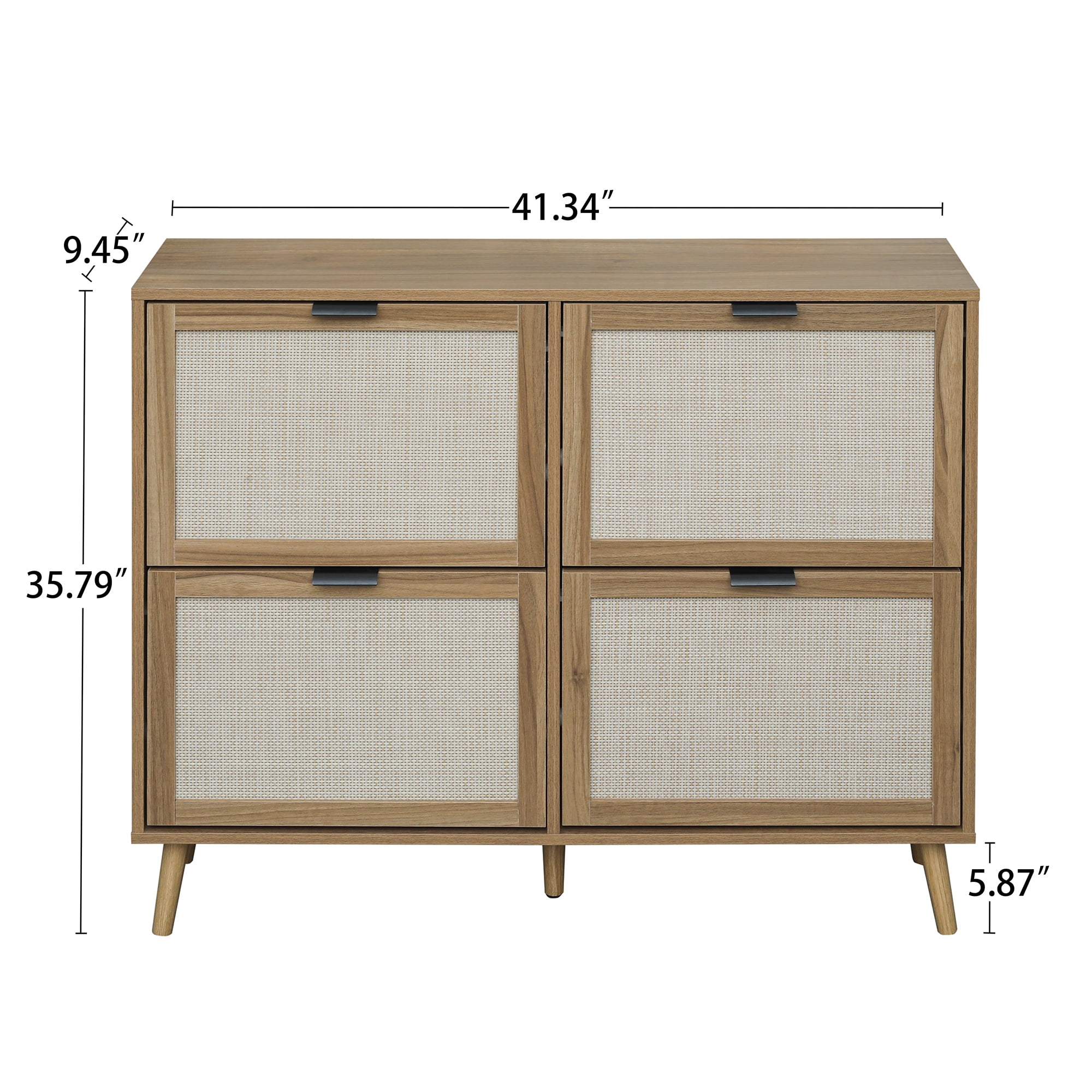 Kadyn 41.34" Walnut Rattan 4 Door Shoe Rack, Freestanding Shoe Rack Storage Organizer for Entryway, Shoe Storage Cabinet