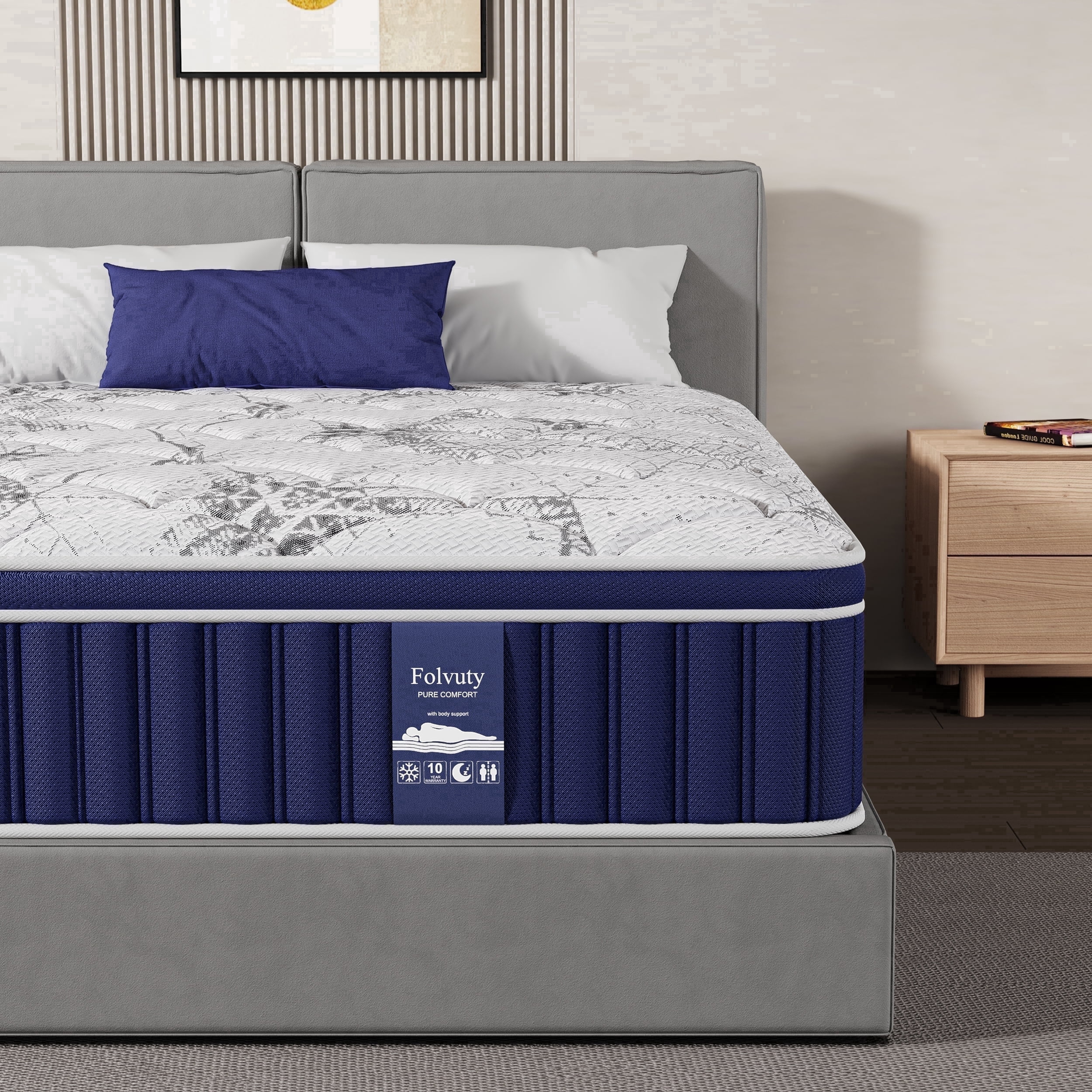 FOLVUTY Queen Mattress 14 inch Hybrid Mattress Cooling Gel Memory Foam Mattress with Chill-Touch Fabric Top in a Box,Pressure Relief,CertiPUR-US
