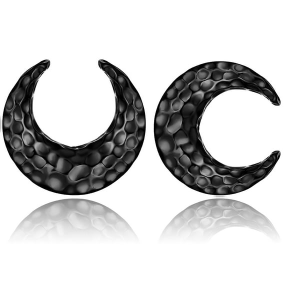 LADEMAYH 2pcs Surgical Steel 316L Ear Plugs Tunnels Gauges, Hammered Design Saddle Shape Gauges for Ears, Hypoallergenic Body Piercing Jewelry for Gothic/Punk Styles (Black, 08mm=0g)