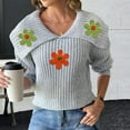 thumbnail image 5 of successthop Sweaters for Women Cropped Long Sleeve Tops Collar Pullover Outwear Ribbed Cuff Crochet Floral Clothes Gray, 5 of 6