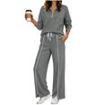 thumbnail image 5 of Xdegoge Womens 2 Piece Sweatsuits Half Zip Pullover Sweatshirt and Slit Wide Leg Pants Casual Lounge Sets Athletic Tracksuit, 5 of 9