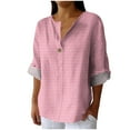thumbnail image 1 of Vestidos Casuales Para Mujer, Blusas De Mujer De Moda Camisa de lino sintético para mujer, de manga larga, con botones y cuello en V, holgada y a la moda., 1 of 5