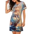 thumbnail image 2 of Rocae Sailing Ship Ocean Sunset for Nightgowns for Women Sleep Shirts Short Sleeve Nightshirt Pullover Nightdress, 2 of 6