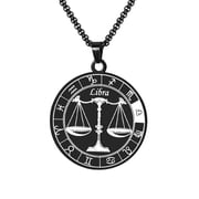 HIJONES Men's Stainless Steel Round Coin Zodiac Constellation Pendant Necklace Amulet Necklace for Women Men Gift Black Libra