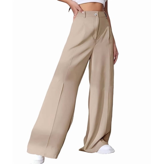 Women'S Dressy Trousers Solid Color Straight Leg Suit Pants Khaki L