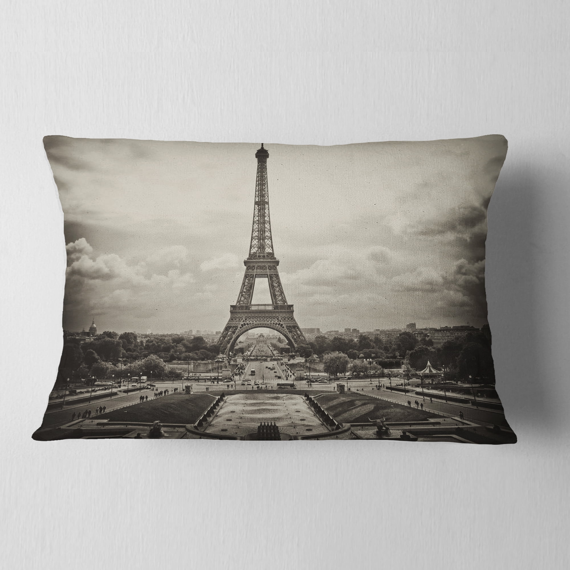 Designart Vintage View of Paris France - Cityscape Photo Throw Pillow - 12x20