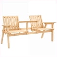 thumbnail image 5 of Outdoor Patio Bench with Middle Table & Umbrella Hole for Garden Backyard | Natural | Slat Back, 5 of 9