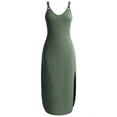 thumbnail image 1 of TaTaai Women's Casual Solid Color Round Neck Sleeveless Cami Loose Dress Button Front Side Slit Midi Calf Dress Soft Lightweight Comfortable for All Seasons Daily Wear Gift, 1 of 2