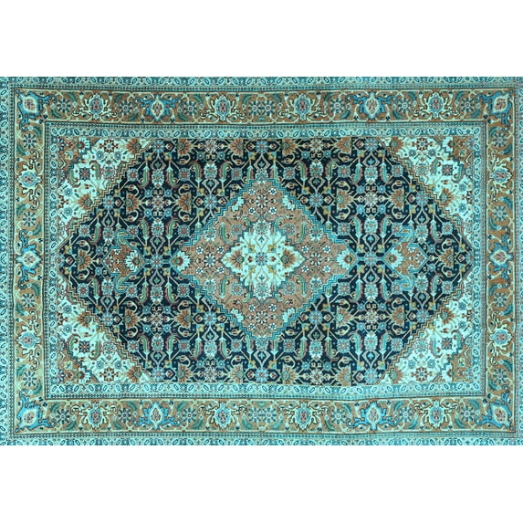 Ahgly Company Indoor Rectangle Medallion Light Blue Traditional Area Rugs, 8' x 10'