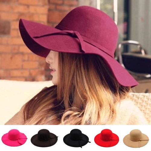 2 Pack Fedora Hats for Women Wide Brim Floppy Felt Hats with UV Protection for Winter