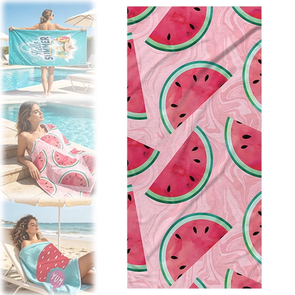 Bradem Summer Oversized Cotton Beach Towel, 60x28 In, (Watermelon) Cute Cartoon Print Beach Blanket, Extra Large Microfiber Quick-Drying Pool Towel, Summer Gifts for Women