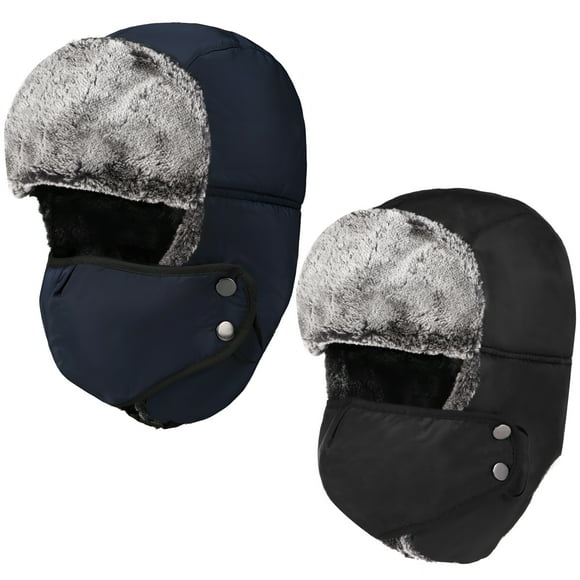2 PCS Warm Russian Trooper Hat with Windproof Mask, Trapper Winter Skiing Cap Women Men Windproof, Trapper Hunter Furry Hat for Outdoor Hunting Sports