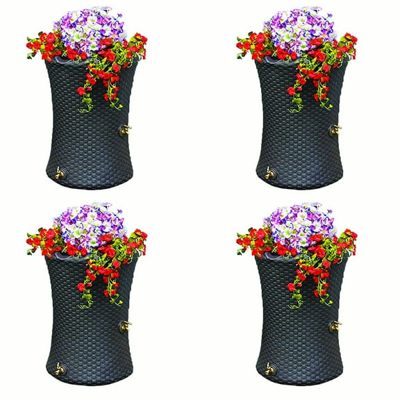 Good Ideas Impressions 50 Gallon Nantucket Rain Barrel Planter, Brown (4 Pack)