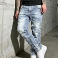 thumbnail image 2 of Reppunk Men's Vintage Light Wash Distressed Stacked Flare Jeans, Slim Bootcut Ripped Stretch Denim Pants, Business Casual Versatile Office Daily Commute Trousers, 2 of 8