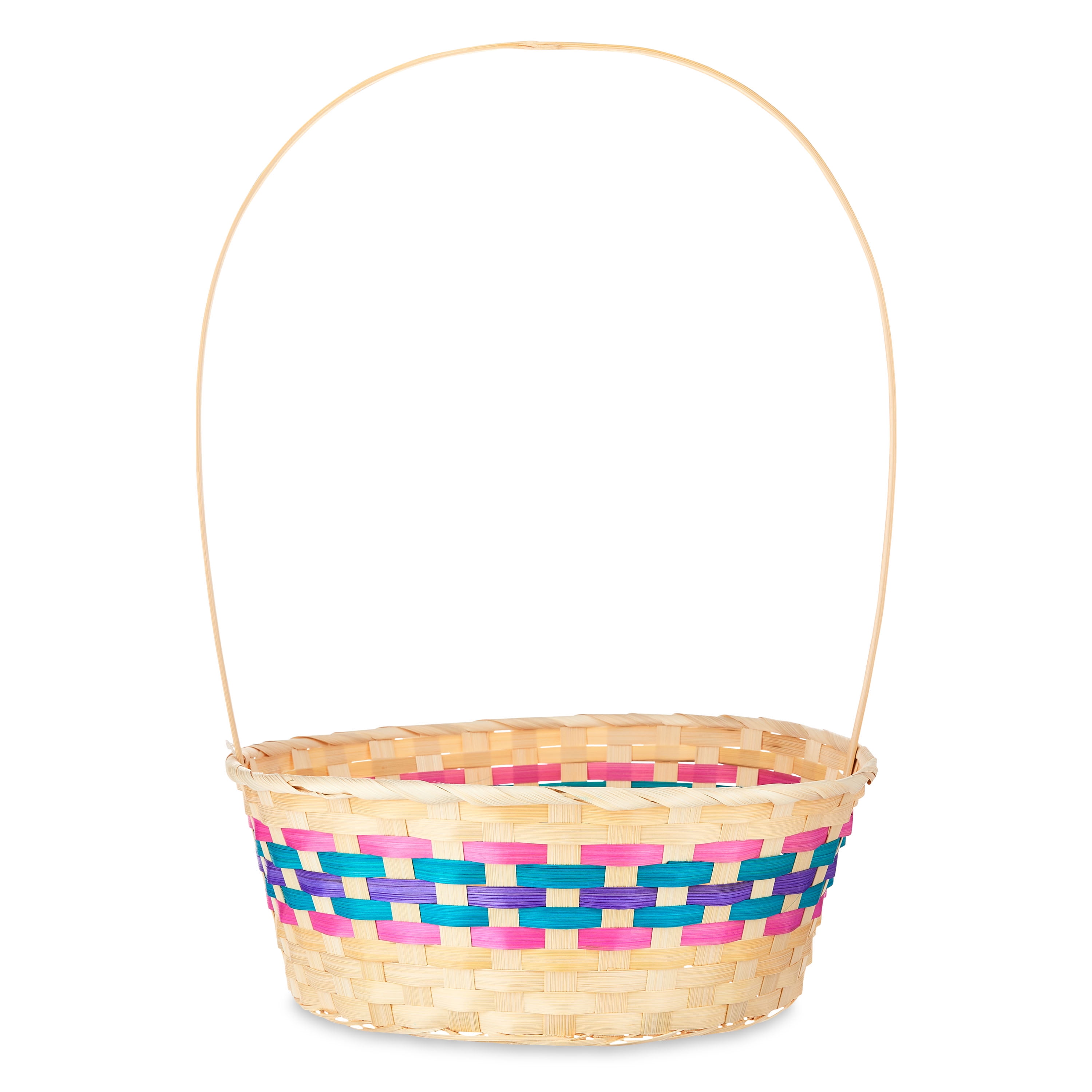 Way&nbsp;To&nbsp;Celebrate Easter Extra-Large Woven Round Bamboo Basket, Natural/Pink