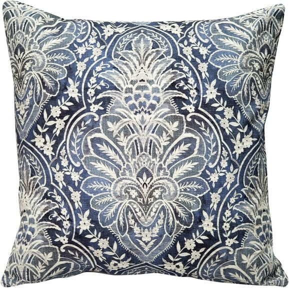 Pillow Decor Leone Damask Denim Blue 21x21" Pillow Cover