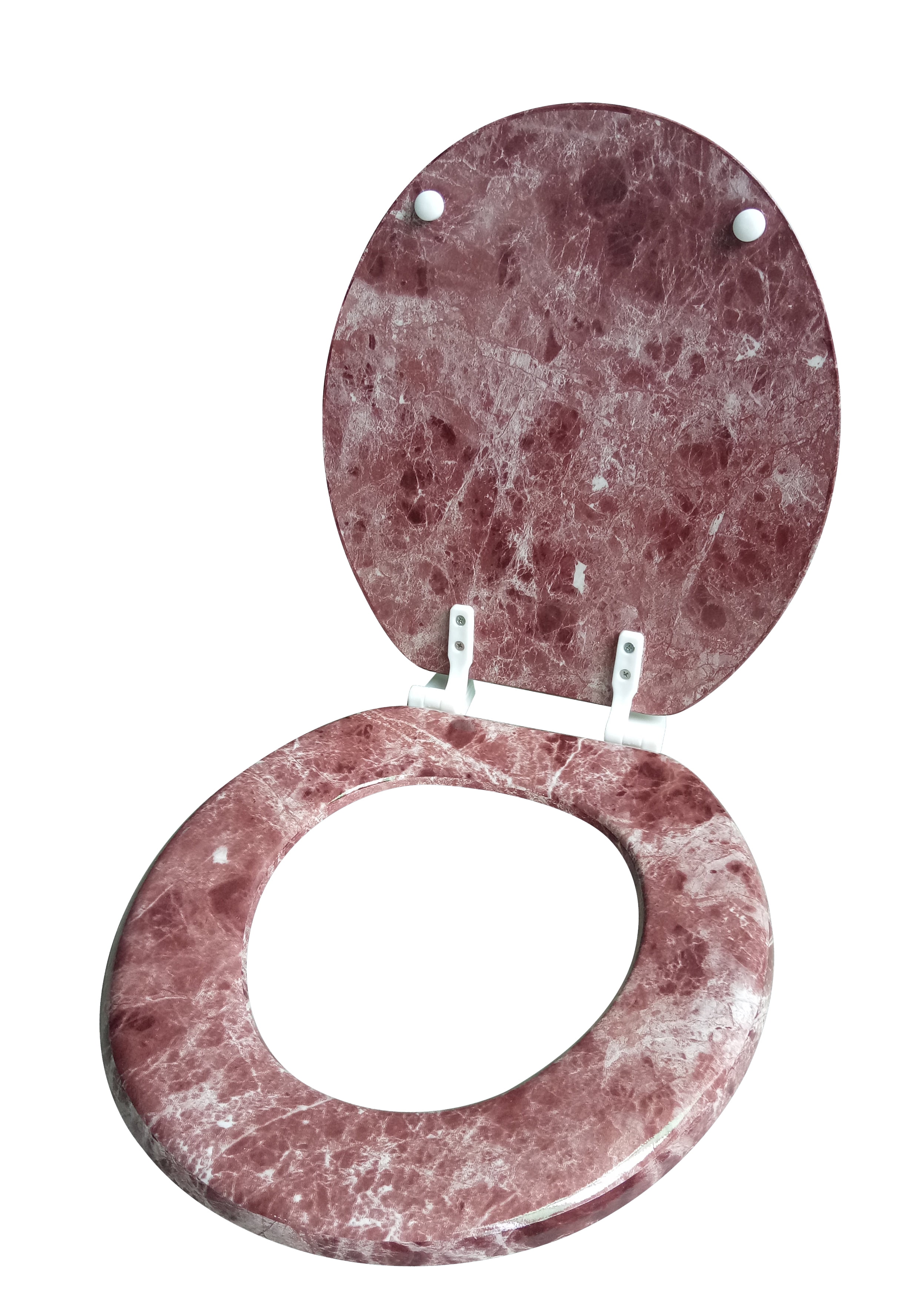 Dream Bath Heavy Duty Round Toilet Seat with non-slip seat and quick-attach easy install hardware, Marbleized Wood Burgundy