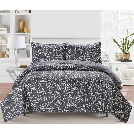 Crushed Microfiber Branches 2-piece Quilt Set Graphite Twin