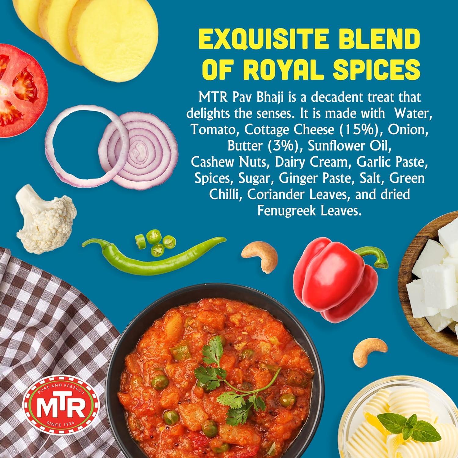 MTR Pav Bhaji (300g, Pack of 6) – Spiced Vegetable Gravy, Ready-to-Eat Indian Street Food, Vegetarian, No Preservatives, Microwavable & Flavorful