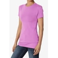 thumbnail image 3 of Women's & Juniors Basic Round Crew Neck Short Sleeve Stretch Cotton Spandex T-Shirts, 3 of 4