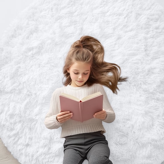 Buganda Fluffy Area Rugs, Round Area Rug for Living Room, Soft Decorative Carpet for Indoor Home, 6'x6', White