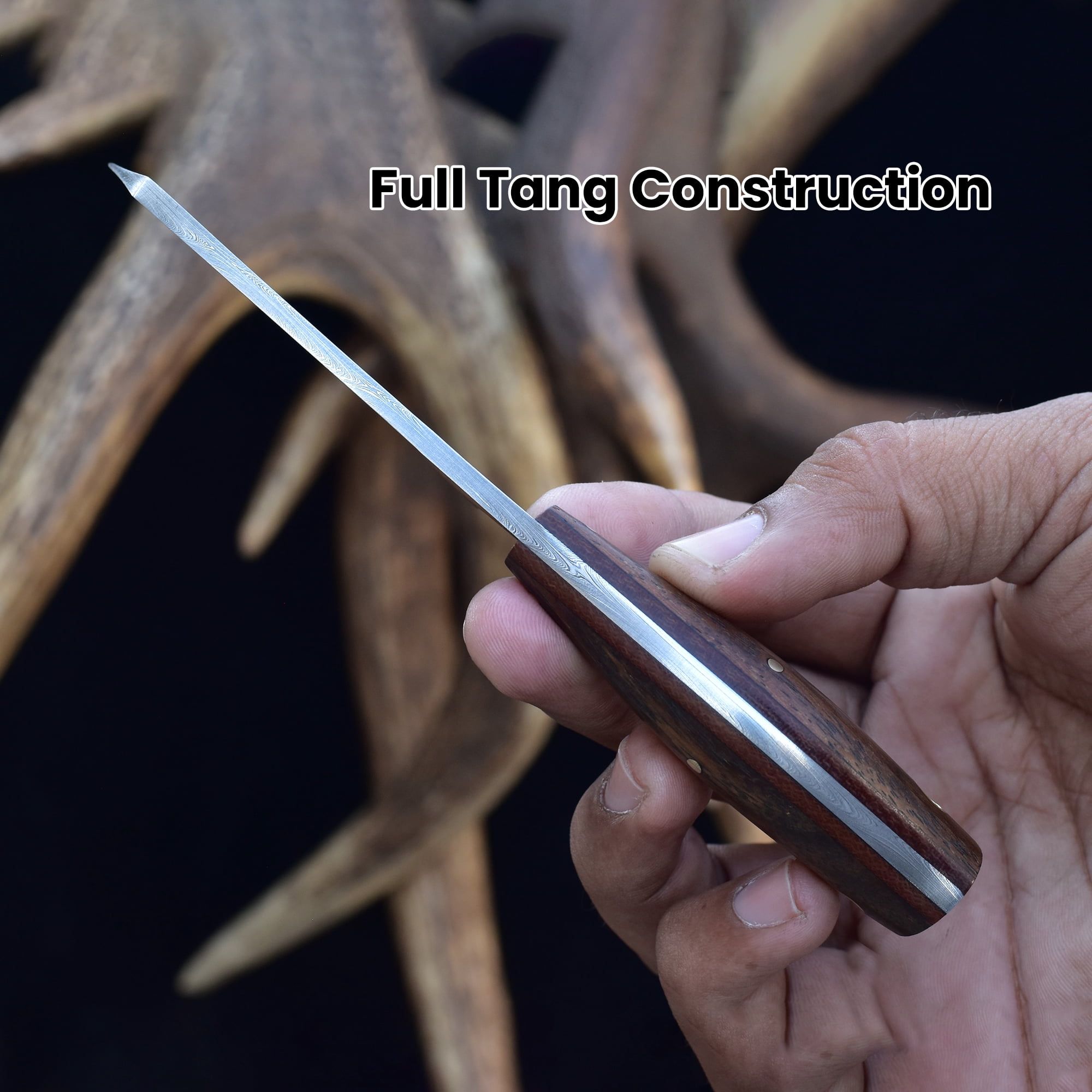 Knives Ranch Handmade High Carbon Damascus Steel Fixed Blade Knife – 6.25" Cowboy Ranch Knife with Rosewood Handle & Horizontal Carry Leather Sheath – Hunting, Bushcraft, Camping, Survival, Scout Car