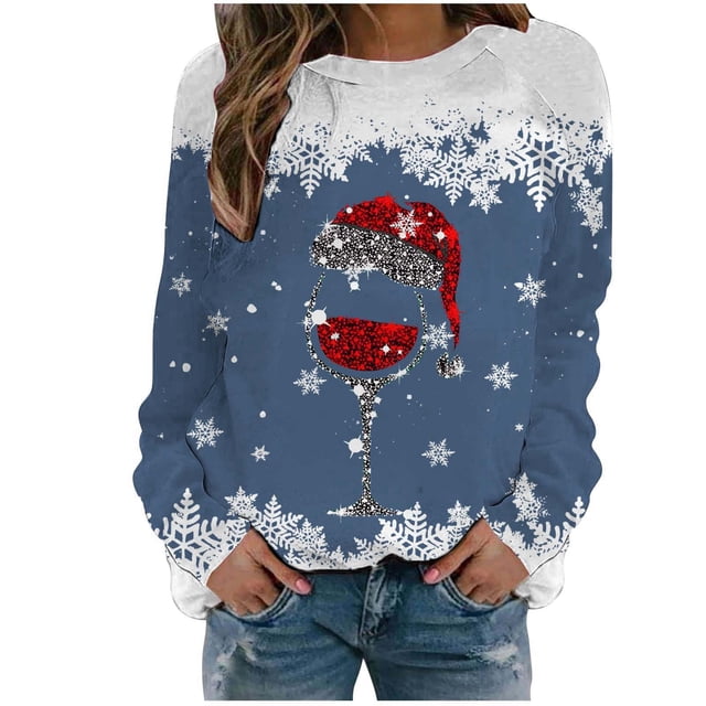 Fgnfyis Chandails en Molleton de Sport Décontractés à Manches Longues Raglan Col Rond Imprimé Flocon de Neige Rouge de Noël pour Femmes Doublé Bleu TTG