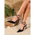thumbnail image 4 of On feet & in love Women's Patent Pointed Toe Slingback Heels - Cross Ankle Strap Stiletto Dress Pumps with Adjustable Buckle, 4 of 6