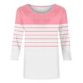 thumbnail image 4 of Royisotas Pink Womens Plus Tops Striped Summer Three Quarter Sleeve Casual Womens Tshirts Loose Crew Neck Shirts, 4 of 5