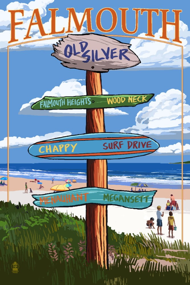 Falmouth, Cape Cod, Massachusetts, Destination Signpost (16x24 Giclee Gallery Art Print, Vivid