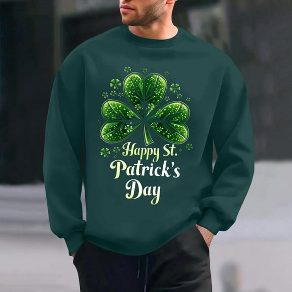 QUNYINEY Casual Sweatshirt Men Crew Neck St Patricks Day Long Sleeve Green Tops Drop Shoulder Loose Pullover Sweatshirts