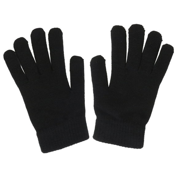 Kids Knitted Winter Gloves Full Finger Thickened Warm Mittens for Outdoor Cold Weather Black