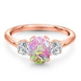 thumbnail image 3 of Gem Stone King 1.59 Ct Oval Cabochon Pink Simulated Opal G/H Lab Grown Diamond 18K Rose Gold Plated Silver Ring, 3 of 6