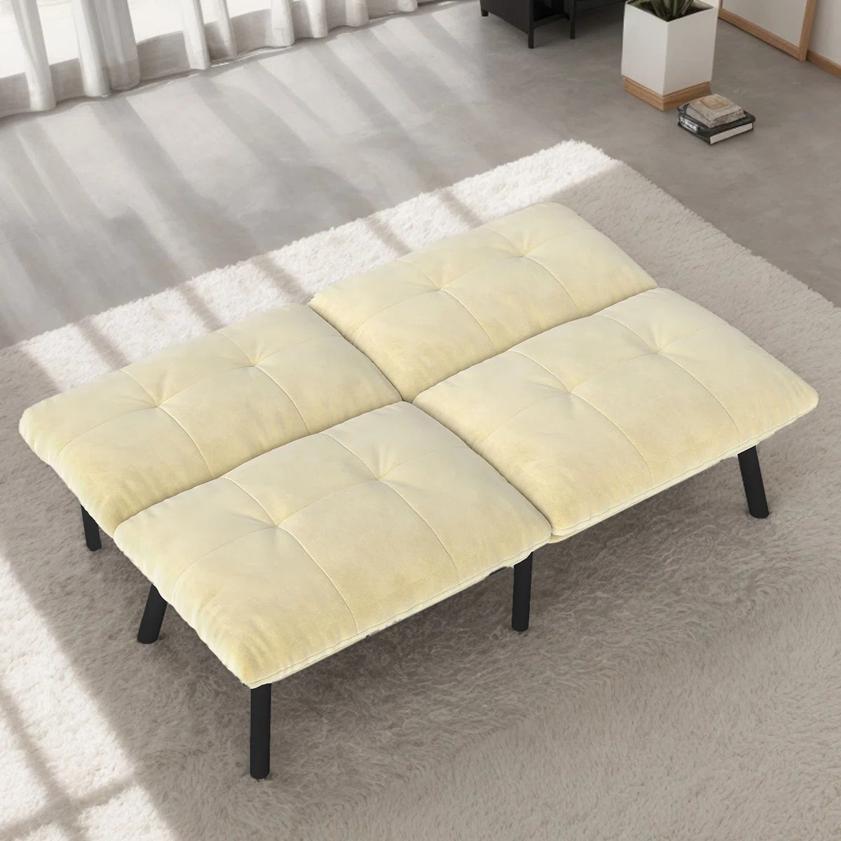 Aukfa 3-in-1 Velvet Futon Sofa Bed, 63" Sleep Sofa with Split 5-Position Backrests, Beige