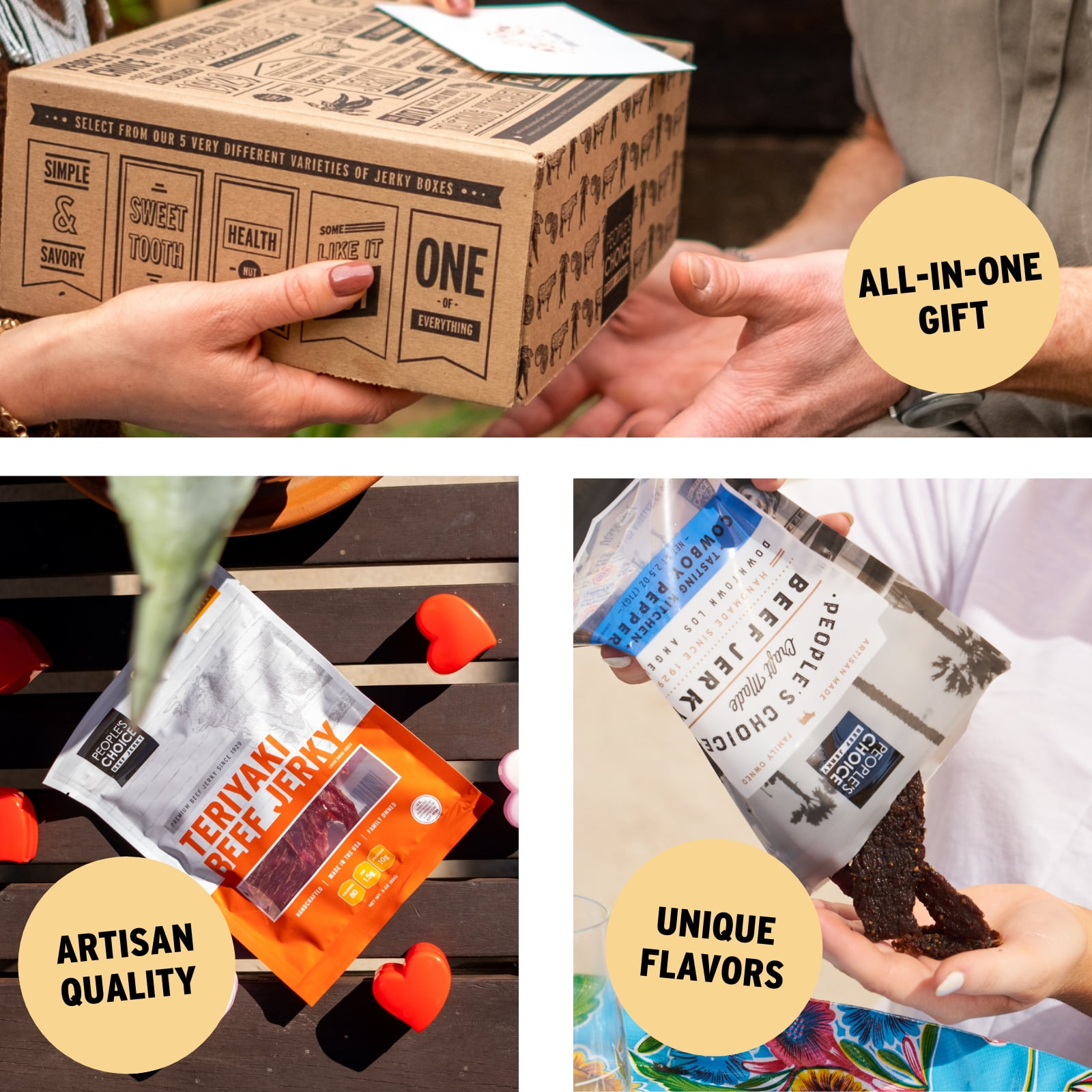 People's Choice Beef Jerky - Jerky Box - Simple & Savory - Gift for Dad - 4 Bags