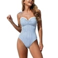 thumbnail image 2 of Naittoop Women's Striped One Piece Swimsuits Tie Shoulder Ruffle Trim High Cut Belly Control Bathing Suit, 2 of 5