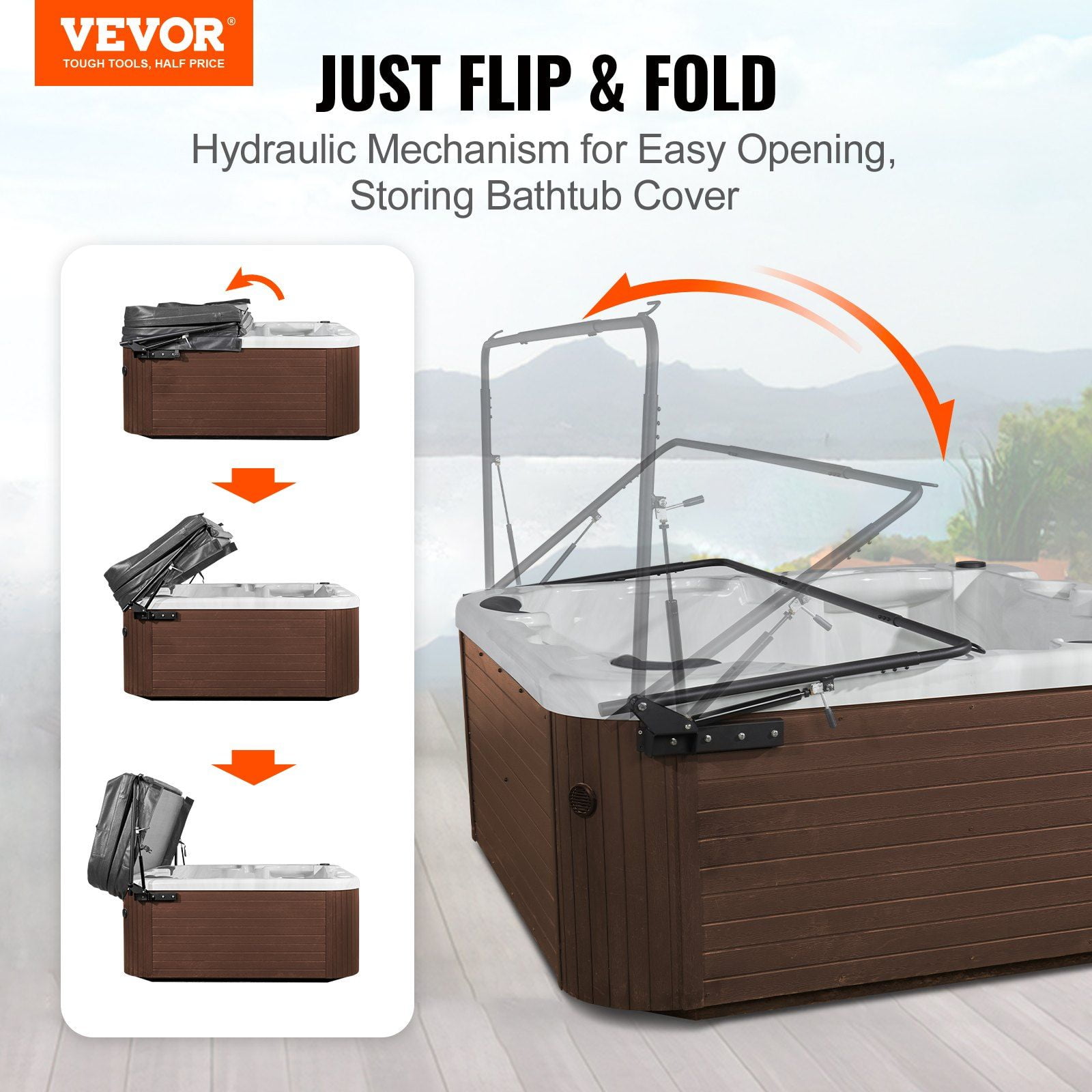 Hot Tub Cover Lift - Hydraulic Spa Cover Lifter 69-96.5", Adjustable Rectangular Hot Tub Cover Removal Tool, Easy Open & Close, Durable Aluminum