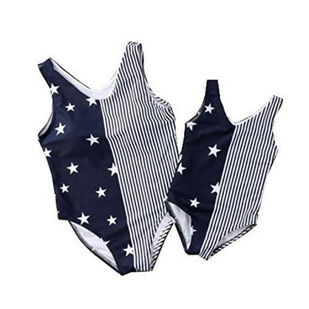 

StylesILove Mommy and Daughter Navy Blue One Piece Swimsuit American Flag Matching Holiday Bathing Suit Beach Pool Swimwear