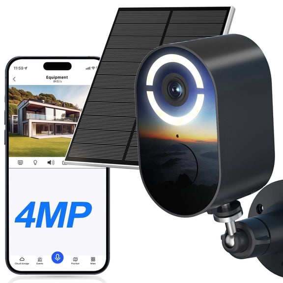 2K Solar Security Camera, 2.4GHz WiFi Security Cameras Wireless Outdoor, Battery Powered Cameras for Home Security, Color Night Vision, 2-Way Audio, Waterproof