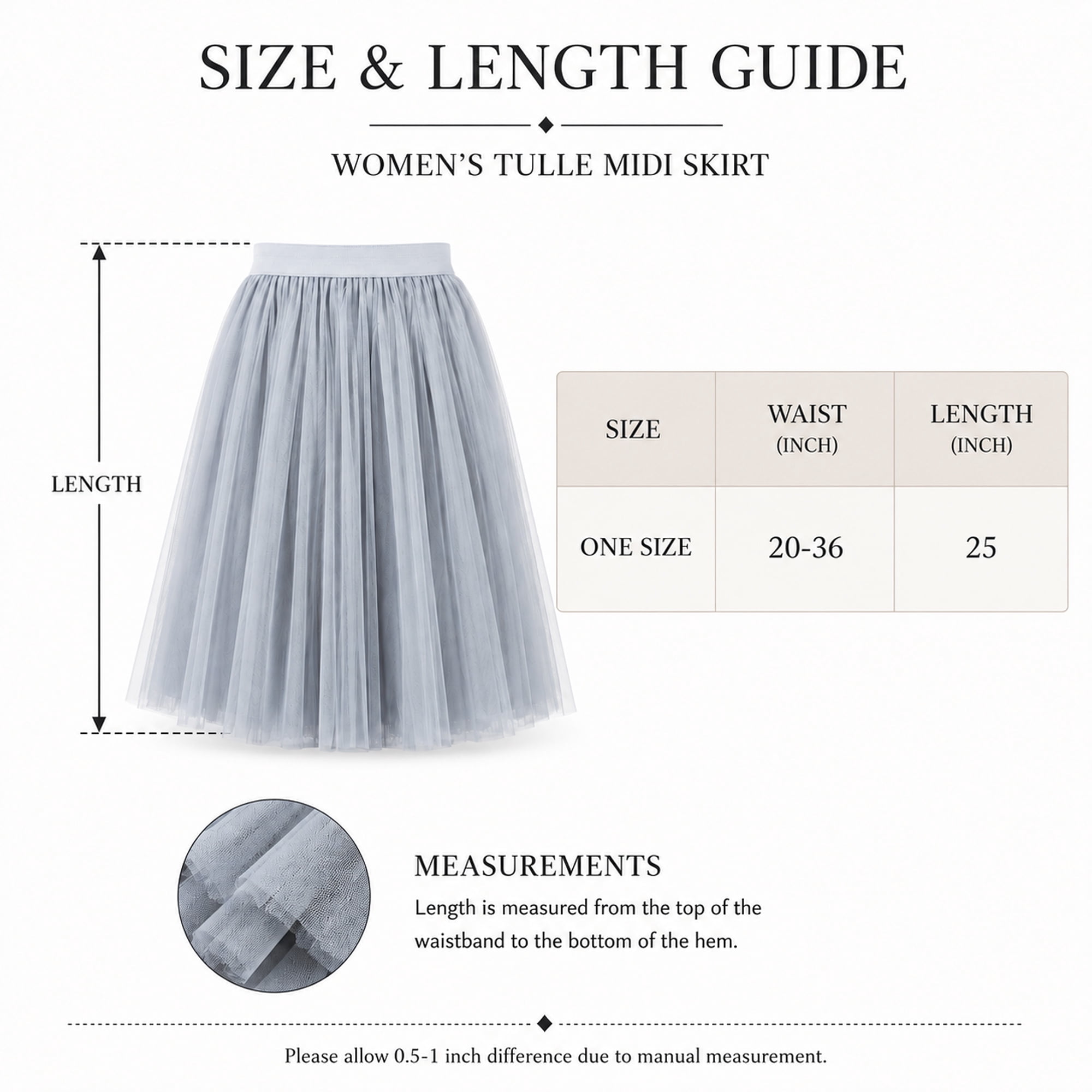 Women’s Gray Tulle Midi Skirt, Layered A-Line Tutu Skirt, One Size Elastic Waist Party Skirt