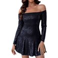 thumbnail image 1 of Gibobby Vestido de fiesta para mujer Vestido corto negro elegante con hombros descubiertos y cintura ceñida para mujer(Negro,G), 1 of 5