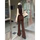 thumbnail image 3 of Pantalones vaqueros de estilo Retro para mujer, Jeans de nicho con piernas anchas, pantalones casuales de cintura alta, pantalones divididos con Micro trompeta, 3 of 5